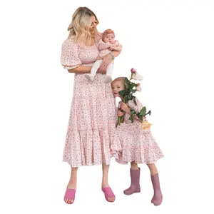 YSHWHWTS Mommy And Me Dresses Family Matching Outfits Floral Printed Square Neck Maxi Dress Rompers For Summer Vacation Beach