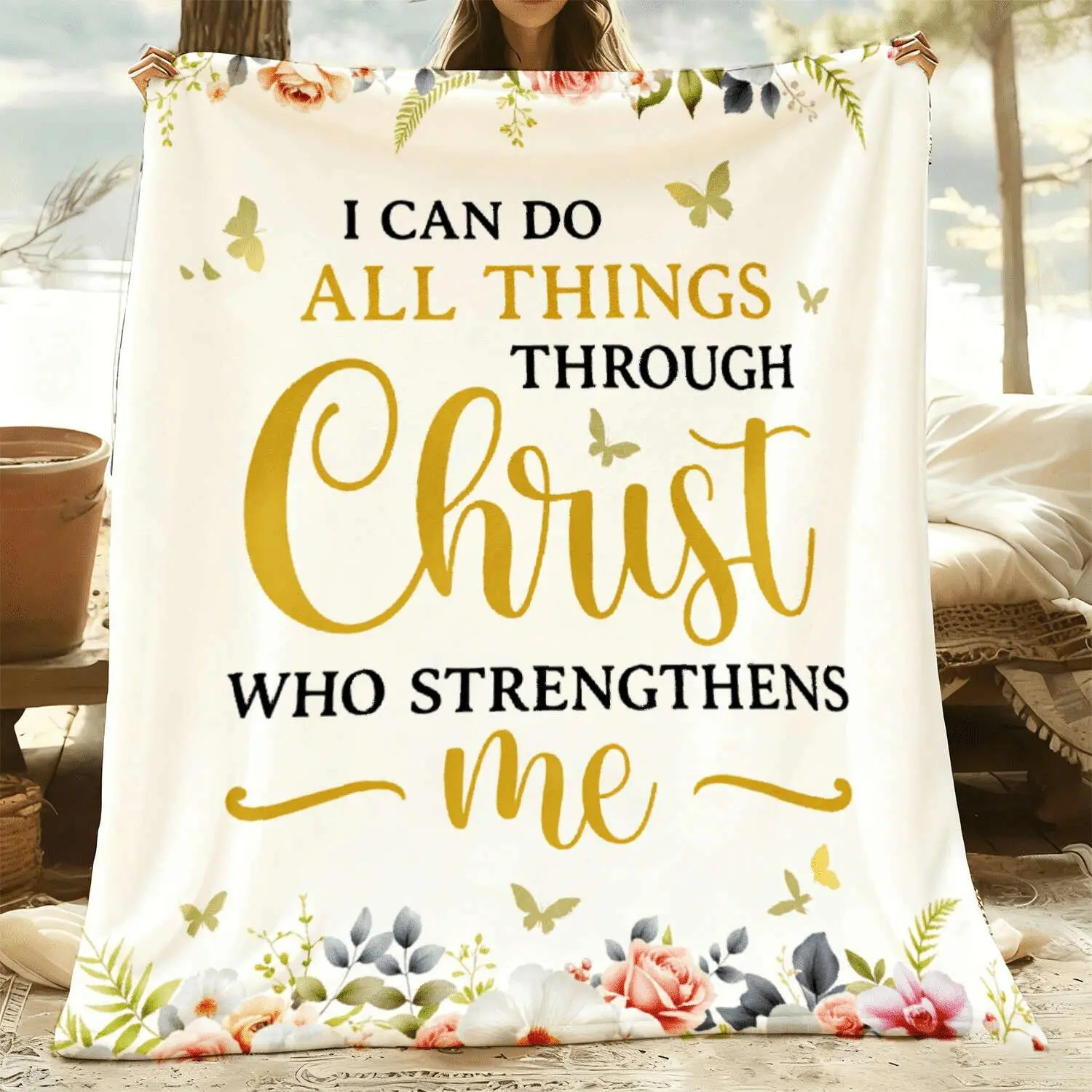 All-Season Machine Washable Christian Faith Throw Blanket for Women - Contemporary Style Multipurpose Polyester Prayer Shawl