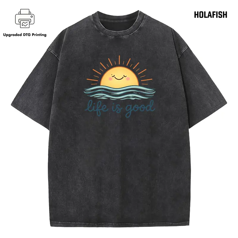 [Upgraded] Holafish Acid Wash T-shirt Vintage Crew Neck Tee Shirt, Cotton Soft Breathable Fabric, Simple Daily Look, Comfortable All-Day Wear for Street Style Back to School Outfits