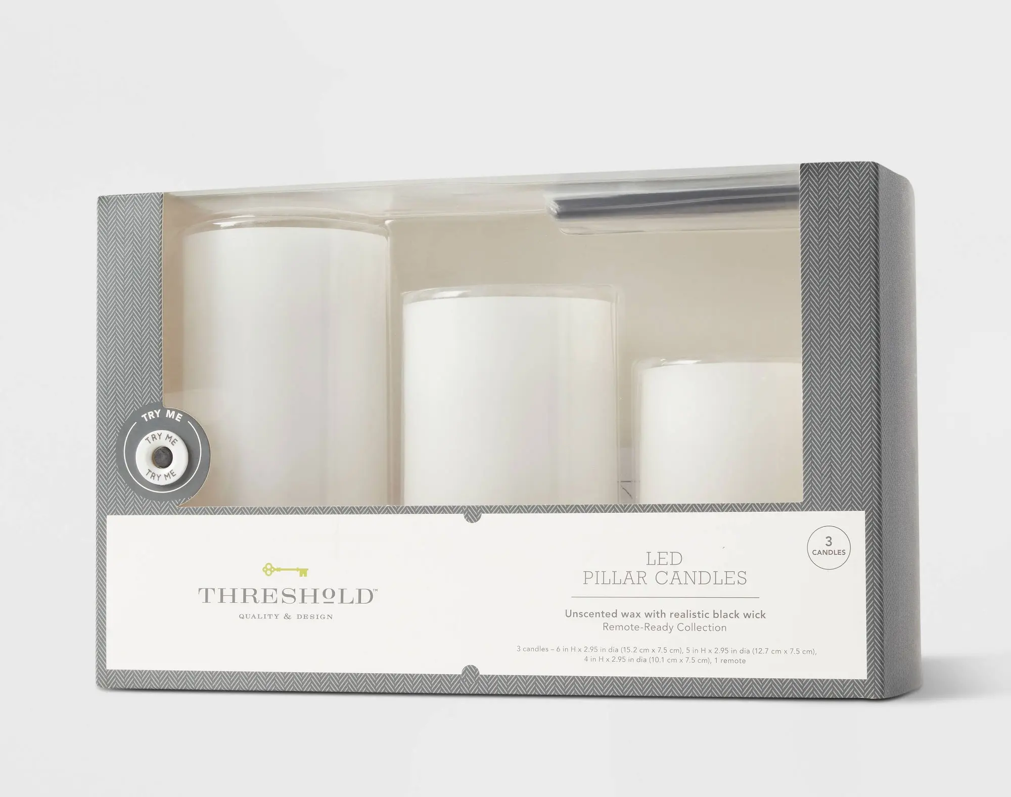 3pc Threshold LED Flameless White Pillar Candles Variety Pack w/ Remote 3pc Threshold LED Flameless White Pillar Candles Variety Pack w/ Remote