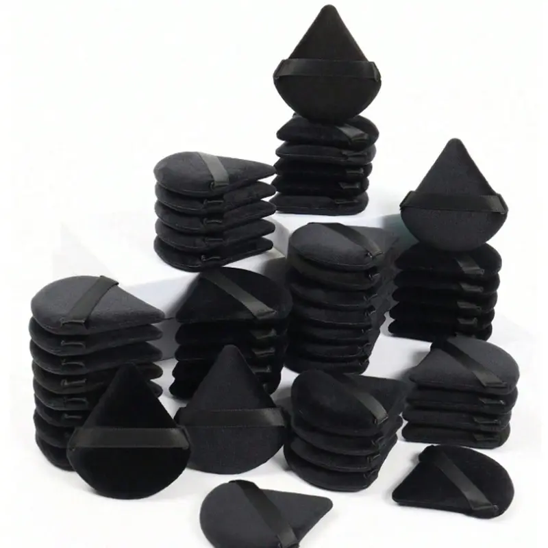 50 Velvet Triangle Powder Puff Set, Makeup Puffs, Reusable Beauty Puff Makeup Sponges for Dry and Wet Use, Suitable for Foundation, Creams, Cushion and Face Makeup Application