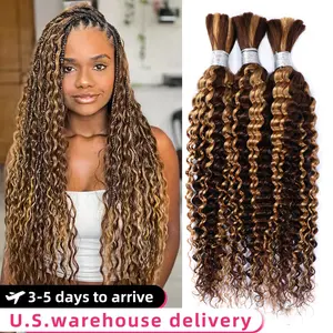 High Quality 100% Real Human Hair Bulk for Braiding 100G/Bundle Deep Wave Highlight Blonde CurIy Indian Raw Remy Hair Extension