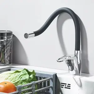 Silicone Tube Pipe Kitchen Sink Faucet with Hot and Cold Water Mixer, 360 Degree Rotating Flexible Hose Tap, Deck Mount Single Hole Design
