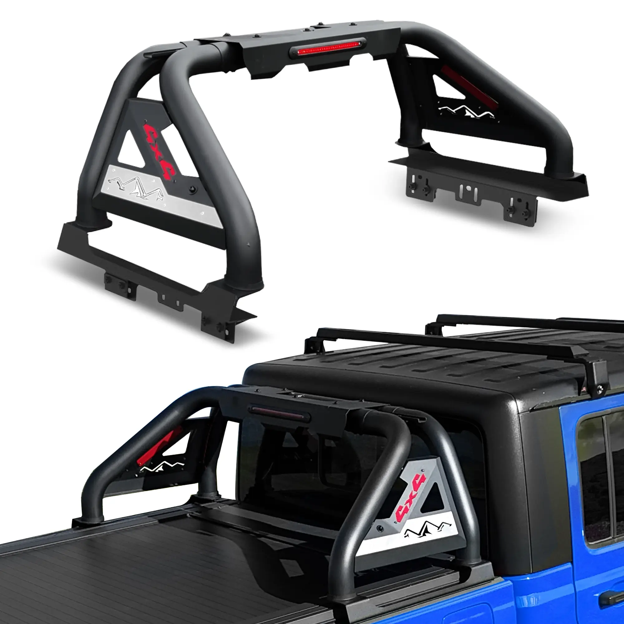 MONOKING Mid-Size Truck Bed Chase Rack for Ranger, Dakota, Colorado, Canyon, Gladiator JT, Tacoma, Frontier - Easy Install Dual-Tube Steel Sport Bar with Third Brake Light, Light Mount, Steel Tubes, Storage Boost