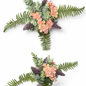 Artificial Flower Arrangement with Fern, Hydrangea, Lavender, Pink, Green