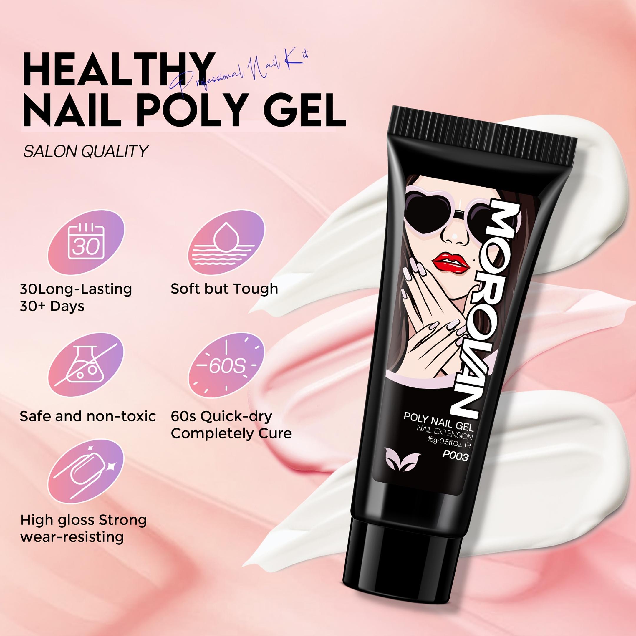 MOROVAN Poly Nail Gel & Glitter Powder Kit: Professional Nail Extension Set with Curing Lamp for Beginners and Artists