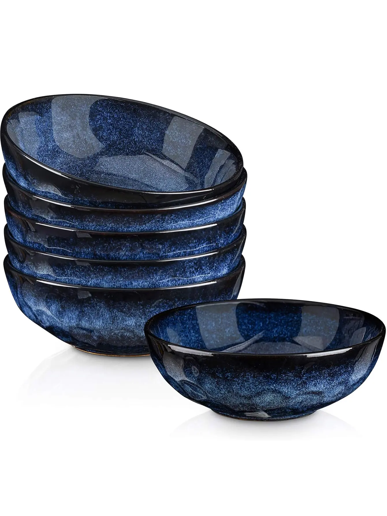 vicrays Ceramic Pasta Bowls Set, 32 Ounce Soup Bowls, Large Salad Bowls, Fluted stoneware Bowls for Kitchen, Chip Resistant, Dishwasher Microwave Safe, Serving Bowls, Set of 6 (Blue) Tableware