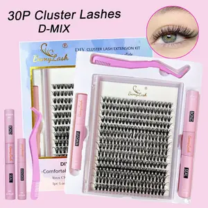 1 Box of 30P Fluffy Cluster Lash Extension Kit with Bond Seal Remover Applicator,use for DIY Lashes at home for Make Up and Everyday USe,friendly for New Beginner