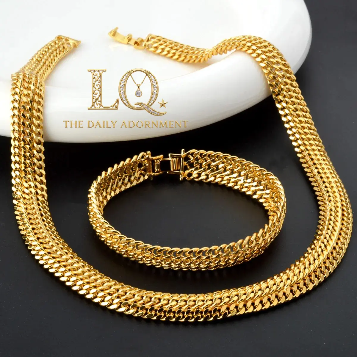 freak gifts for her 2piece 24K Gold Plated Necklace Bracelet non tarnish jewelry  gifts for women   regalo para el día del padre  Classic Hip Hop Streetwear Jewelry  mom birthday gifts Just like the real thing Hypoallergenic Waterproof Statement Looks