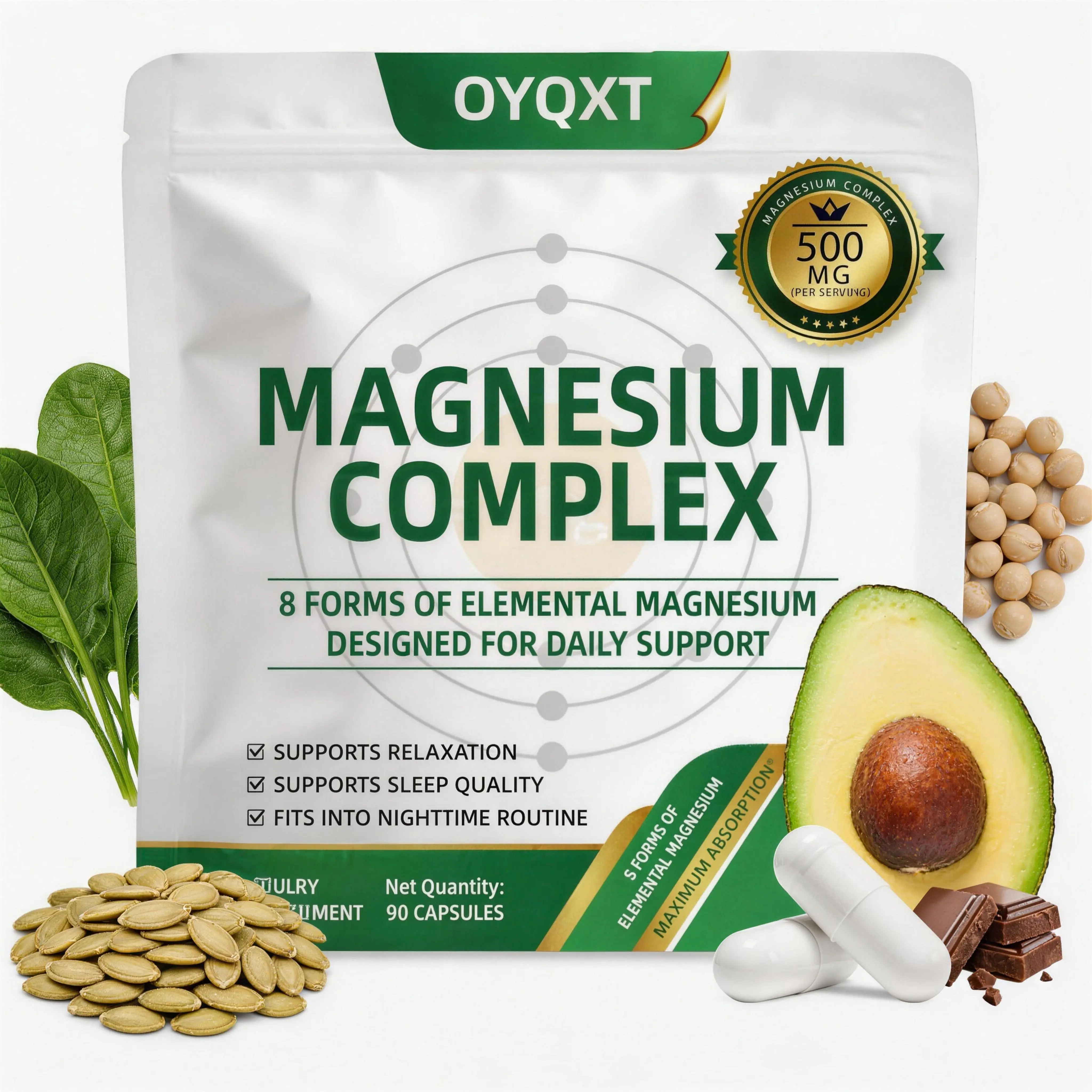 8 Forms Elemental Magnesium Complex 500mg - Ultimate Sleep & Relaxation Supplement, 90 Veggie Caps