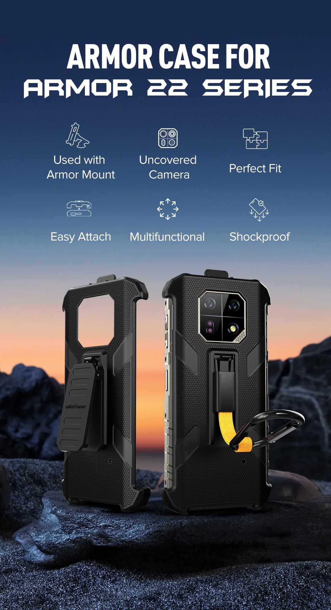 Ulefone Armor 22 Series Multifunctional Protective Case Original Black Case Armor 22 with Back Clip Carabiner