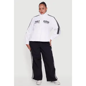 Plus Size Not Now Embroidered Windbreaker