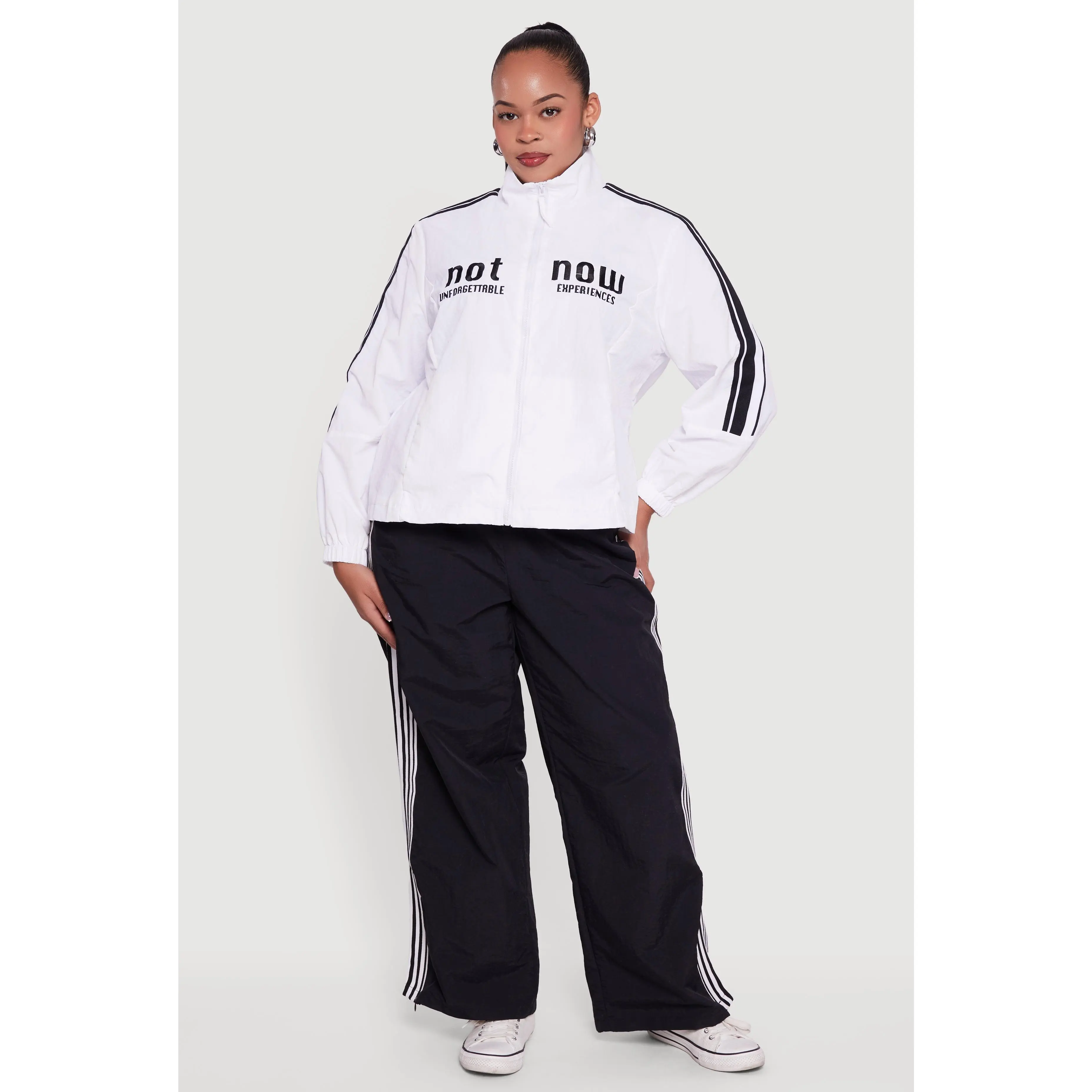 Plus Size Not Now Embroidered Windbreaker