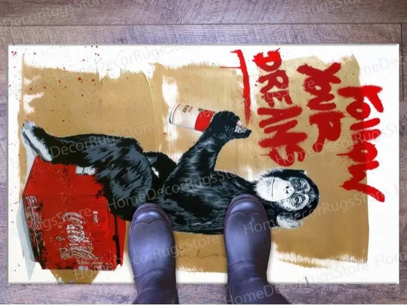 Street Rugs, Cute Rug, Banksy Rug, Corridor Rugs, Thick Rug, Bathroom Rugs, Indoor Rugs, Banksy Monkey Rugs, Monkey Graffiti Doormat