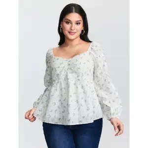 【Summer Turn-Up】BlOOMCHIC Plus Size Floral Sweetheart Neckline Ruched Blouse [M-6X] 2026 Summer Pick for Mother's Day