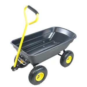 Garden Cart Yard Wagon Dump Cart with 10" Pneumatic Wheels, 220 lb Capacity, 55L Utility Cart with Steel Frame (Black)