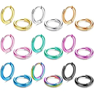 MILACOLATO 1-Pairs 316L Stainless Steel Hoop Earrings for Women Men 8/10/12MM Huggie Hinged Hoop Earrings Small Small Silver Black