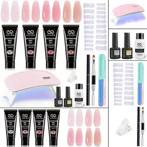 Poly Gel Nail Kit with Light Starter Kit, Builder Gel Extension Kit for Beginners - Everything Nail Art DIY, Nail Extension Kit|Vibrant Nails|Easy Application, Nail Art Accessories Clear Flawless Gentle Uv Cutics Manicure Comfort Salon