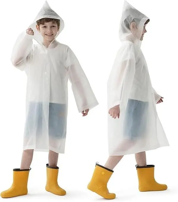 Kids' 2-Pack Eco-Friendly Rainproof Raincoats, Reusable Hooded Ponchos with Sleeves for Boys and Girls