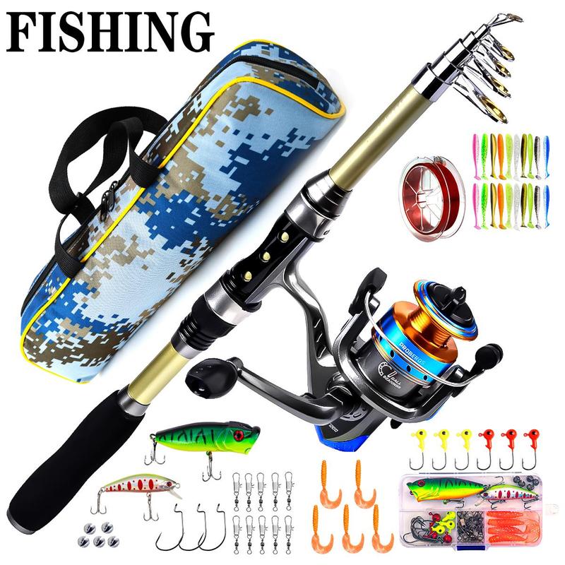 Trolling Rod Set Portable Telescopic Fishing Rod & Reel Combo Kit, 1.8m Fishing Rod ...