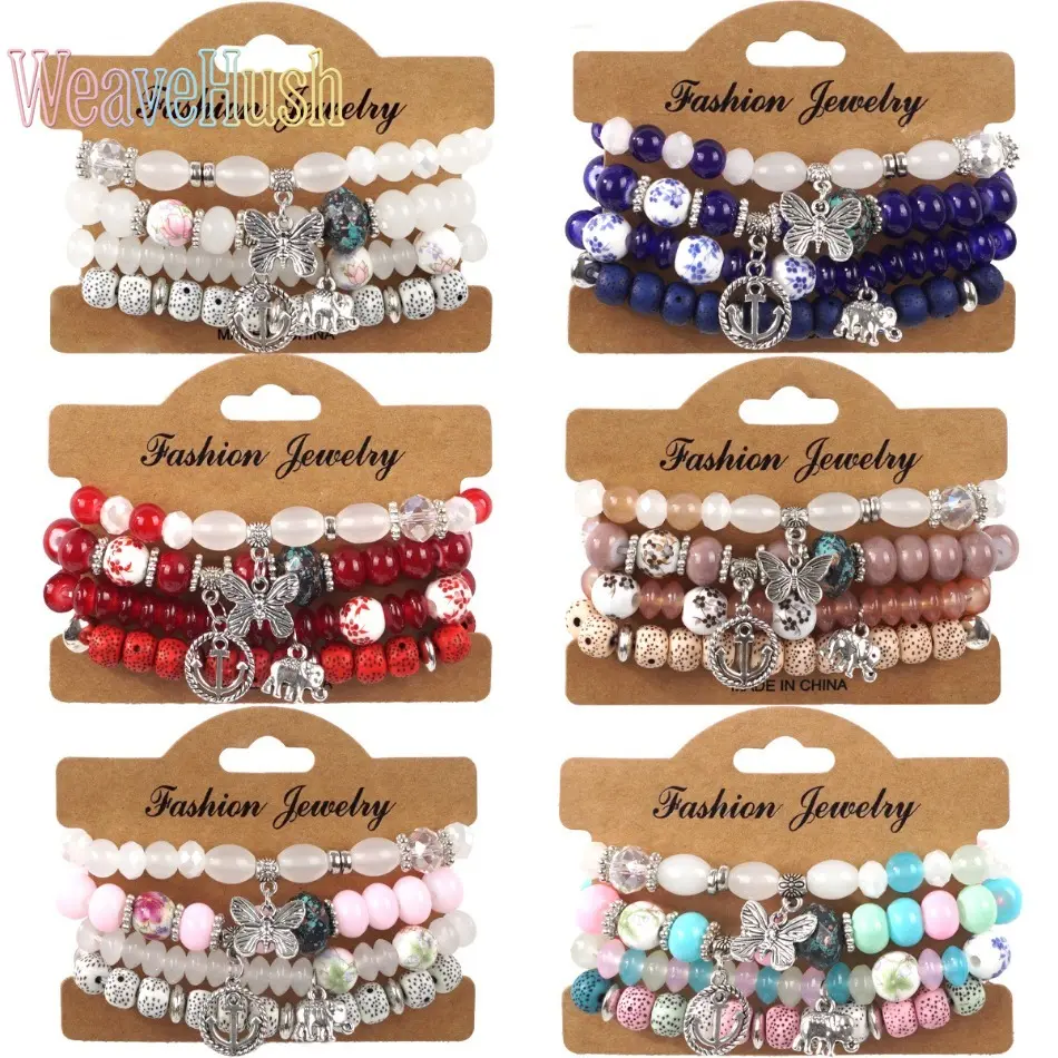 Women's Bohemian Stackable Beaded Bracelets - Vintage Alloy Anchor Pendant Stack Bangles, Bohemian Versatile Jewelry, DIY Bag Accessory for Daily Wear, Party Leisure, Fashionable Creative Bangle, Diy Accessories, Recycled Alloy, Diy Bag Accessories