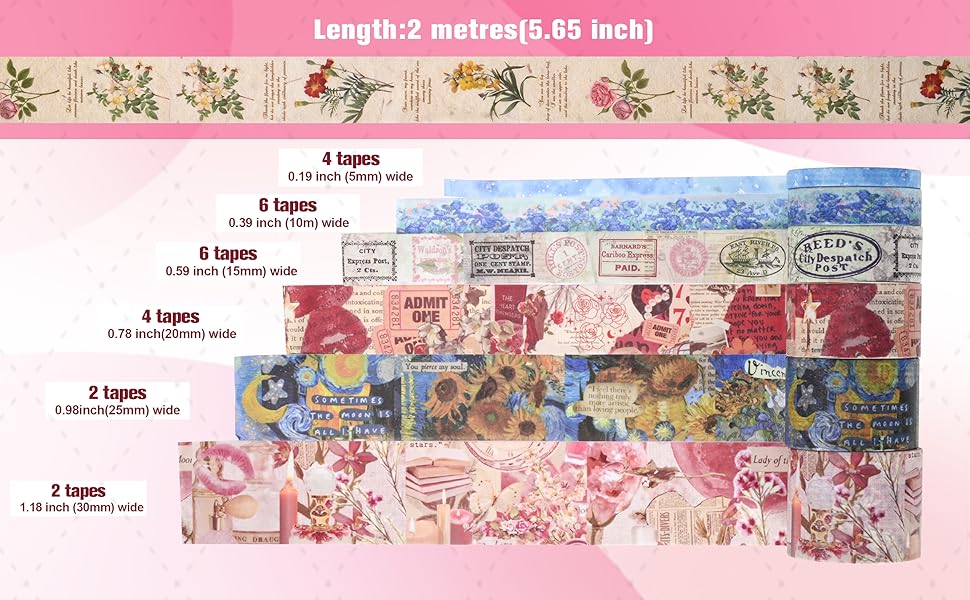 24 Rolls Vintage Washi Tape Set, Floral Decorative Tape for Scrapbooking,Junk Journal Supplies,DIY Art Crafts,Planners, Bullet Journaling and Wrapping(Romantic Eternal Series)