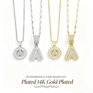2-Piece Initial Pendant Zirconia Necklace Set 26 Alphabet Necklace Fashion Jewelry Perfect for Parties, Birthdays, Anniversary Gifts, Valentine's Day Gift Sets