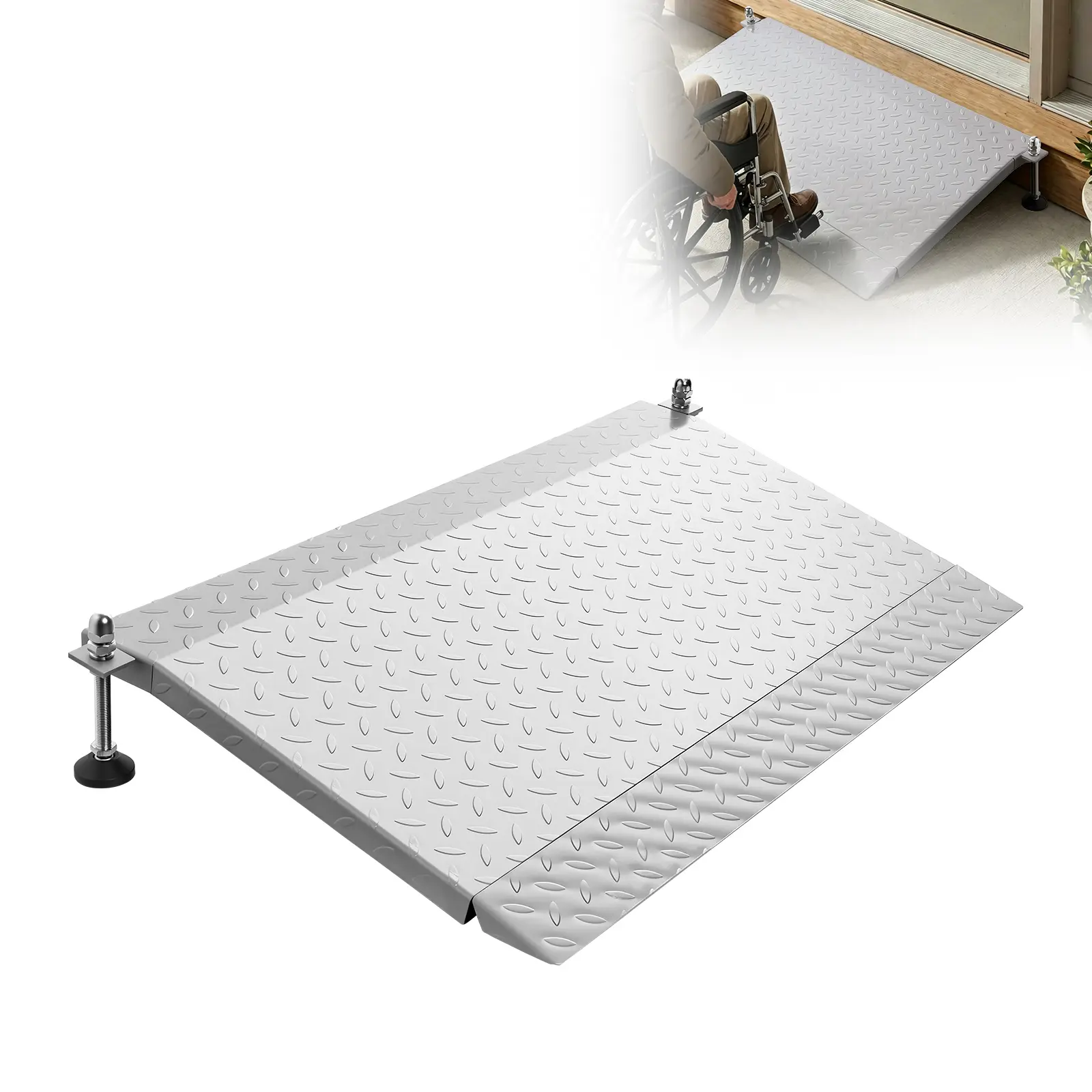 VEVOR Aluminum Wheelchair Threshold Ramp, 42.5x23.2in Platform, Adjustable Height, Non-Slip, 1000lbs Capacity, Versatile for Residential Home Steps, Patio, Tool Shed, Easy Installation for Wheelchairs, Walkers, 1000 Lbs