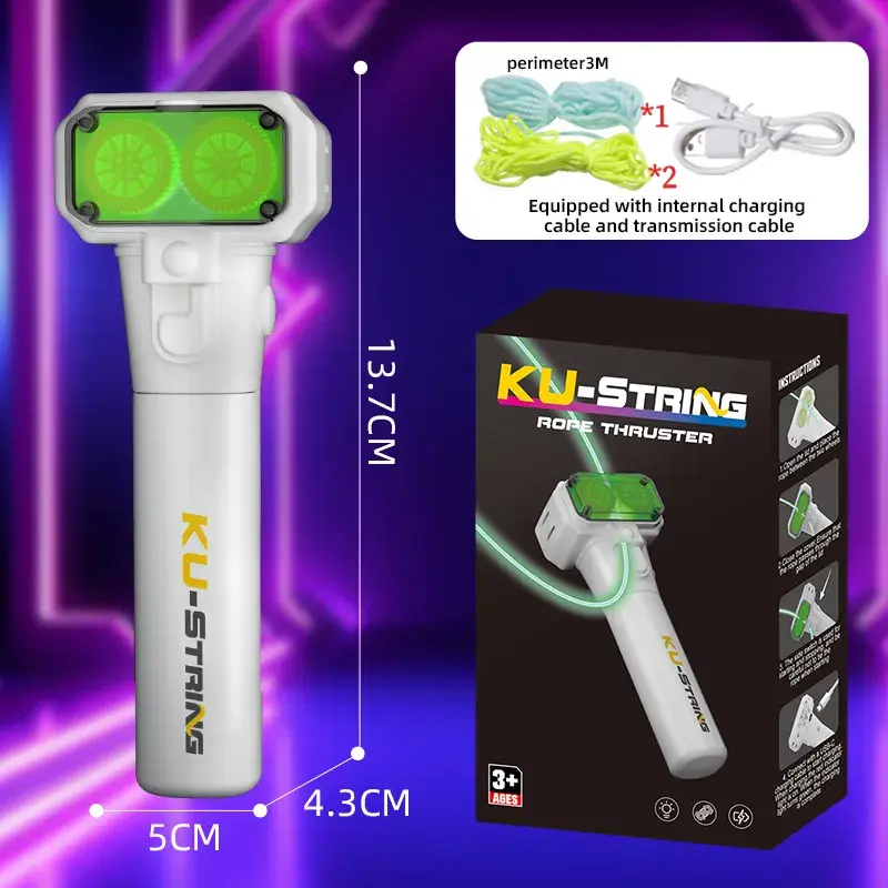 SKYQITIAN Electronic Quick Twist Novelty Toy - Electric Rope Shooter with 3 Durable Ropes, Glow-in-the-Dark Automatic Cyclic Fire, Included Batteries, Stress Relief Tool, Portable Gift Launcher, Cat Toy, Fart Spray, Newly Upgraded Packaging