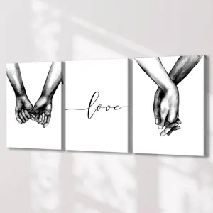 Hand in Hand Pattern Canvas Painting with Frame, 3 Counts/set Modern Art Print, Wall Art Decor for Home Living Room Bedroom Office