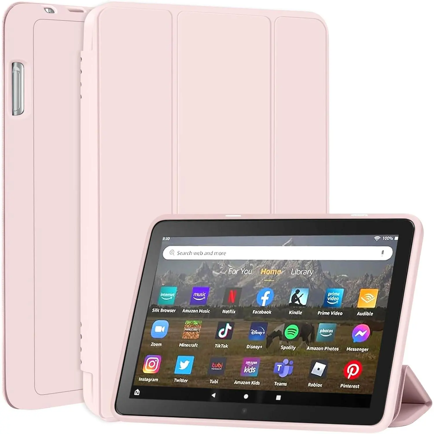 Slim Case for Kindle All-  Fire HD 8 & 8 Plus Tablet(8",12th/10th Generation, 2024/2022/2020), Trifold Stand Cover Dual Angle Lightweight,Soft TPU  Shell with Auto Wake/Sleep,Pink