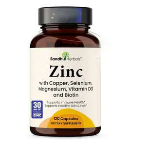 Zinc 30mg with Copper, Selenium & Vitamin D3 | 120 Capsules | Magnesium, Vitamin B6, Biotin Complex | Absorbable Chelated Zink Supplements for Men & Women | for Hair, Skin, Nails & Immune Support