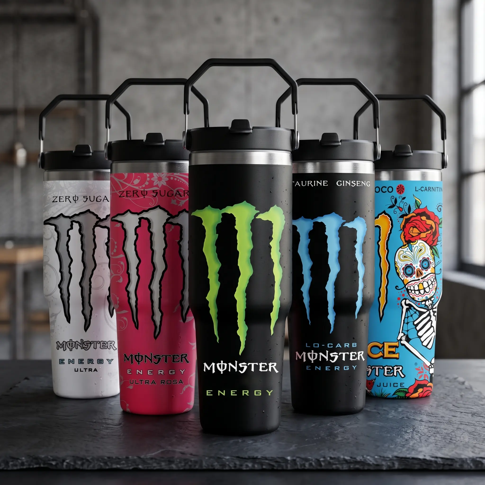 MEnergy Drink Flavors Inspired Tumbler Cup 30oz/40oz With Handle & Straw, Perfect For Gym Lovers & Gamers, Aesthetic White Mug, Mons All Flavors Theme Cup, Gift For Friends