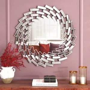SHYFOY Round Mirror Wall Decor Beveled Decorative Wall Mirrors Silver Hanging Mirror for Living Room Bedroom Entryway Large Modern Accent Mirror