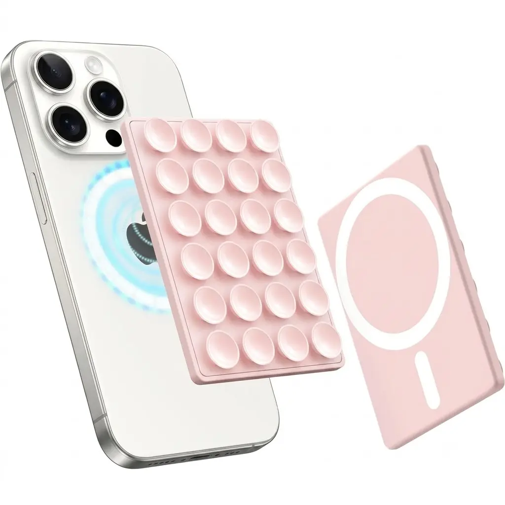 Magnetic Suction Phone Mount for MagSafe Case, Silicone Octo Cup Buddy Sticky Grip Holder for iPhone, Removable Hands-Free Selfie/Video for TikTok Influencers, Women Gift, Light Pink
