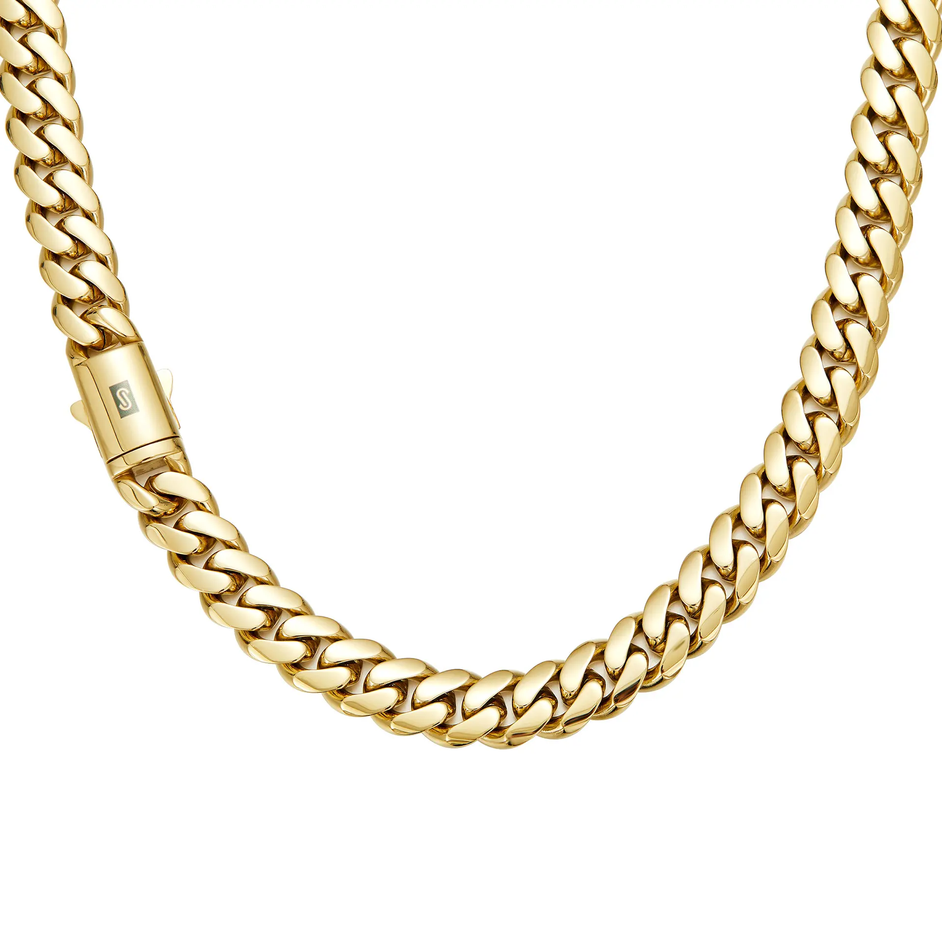 14K Gold Plated Stainless Steel Titanium Steel Encrypted Cuban Smooth Clasp Men's Necklace 6-14mm Wide JMSB Hip Hop Necklace Large Necklace