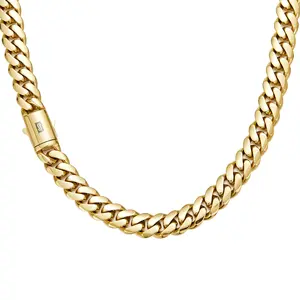 14K Gold Plated Stainless Steel Titanium Steel Encrypted Cuban Smooth Clasp Men's Necklace 6-14mm Wide JMSB Hip Hop Necklace Large Necklace