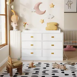 Home Dresser for Bedroom with 6 Drawers Changing Table Dresser with Power Outlets Soft Changing Pad for Nursery Baby Clothes Towels