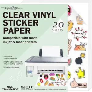 Printable Vinyl Sticker Paper for Inkjet & Laser Printer, 20 Sheets 8.5x11 Inch 95% Glossy Transparent Waterproof Vinyl Sticker Paper for Custom Stickers, Labels, Decals