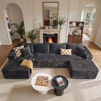 135“ U Shape Sofa Grey Plush Corduroy