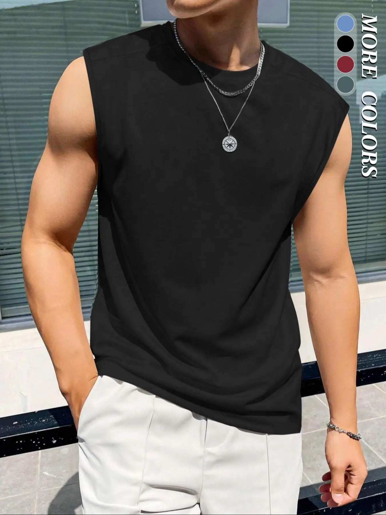 Men's Loose Solid Round Neck Tank Top, Casual Streetwear Sleeveless Top for Summer, Summer Outfits for Men, Fashion Men's Clothing for Daily Wear