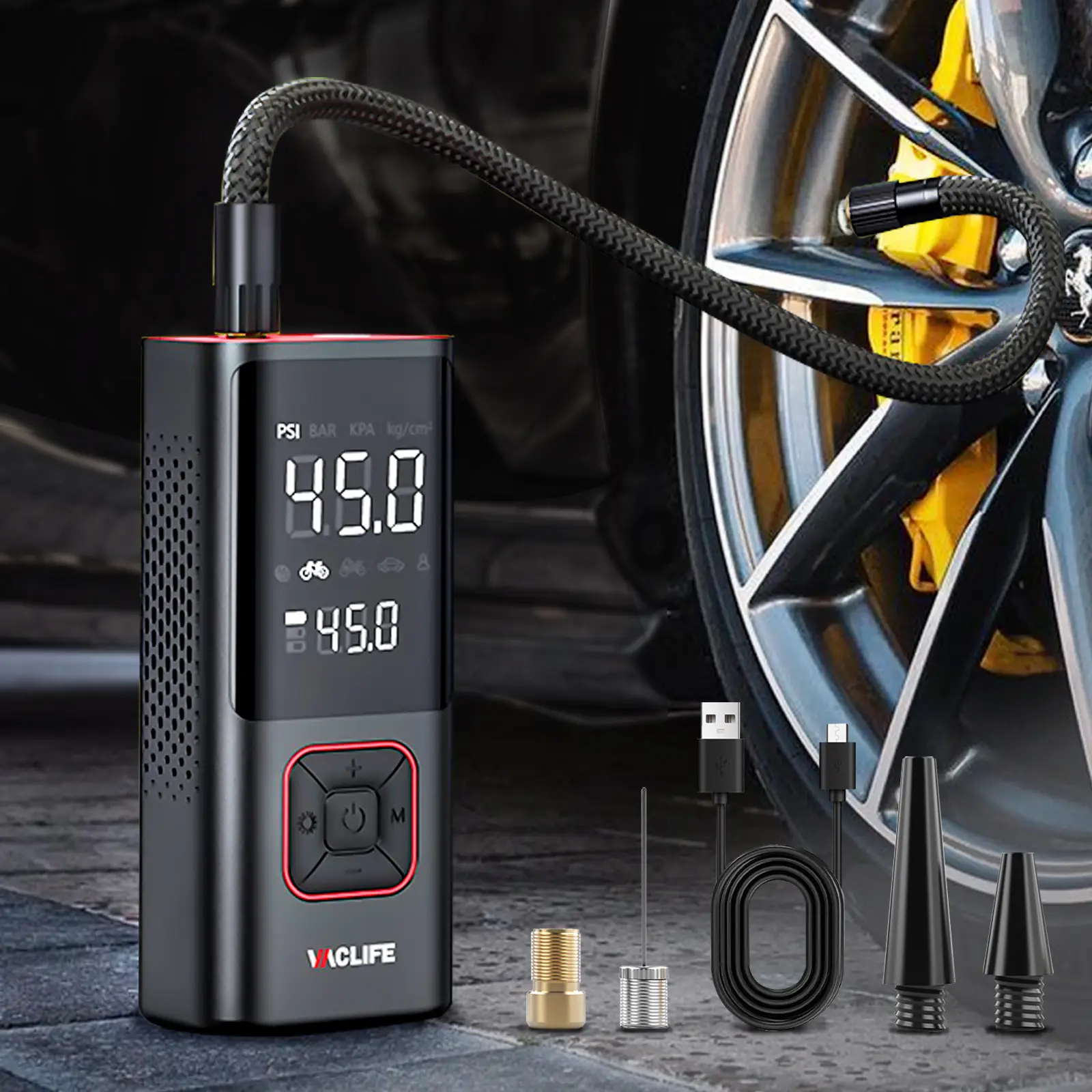 Vaclife Portable Air Compressor with Flashlight,150PSI Compact Tire Inflator,[3X Faster Inflation],Multipurpose Air pumps for Cars,Bikes,Soccer,Tires,