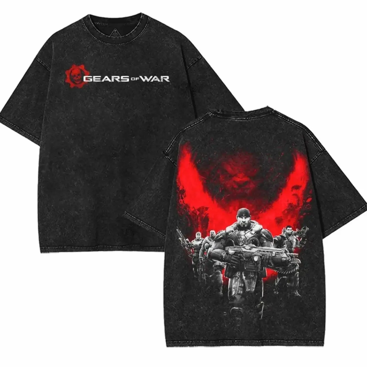 Gears of War Washed tshirt, Unisex Oversize Game Shirt, Gears of War Fan Gift, gamer gift Menswear Tropical Streetwear Casual Crewneck Cotton Fabric 5UR