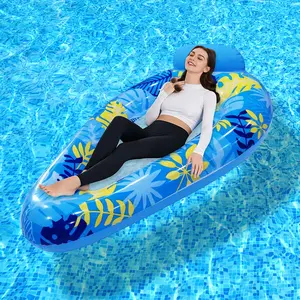Xl Inflatable Floating Mat with Sunshade, Head Pillow, Pool Float Lounge, Lake Beach Party Toy, Water Rest Area, Hawaiian Vacation Cooling, Pool Lounger Float