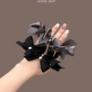 Elegant Luxury Pearl Bow Hair Band, High-End Soft Elastic Hair Tie for Women, Exquisite Ponytail Holder, Stylish Versatile Hair Accessory for Daily Use, Party, Wedding, Travel & Gift