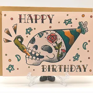 Tattoo Skull Birthday Card - Vintage Birthday Card - Funny Birthday Card - Millennial Gen X - Tattoo Card - Greeting Card