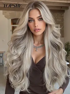 Topshe 13x6 Lace Front Wig, Medium Part Long Curly Hair, Highlights, Lightweight Breathable, Perfect for Christmas Holidays