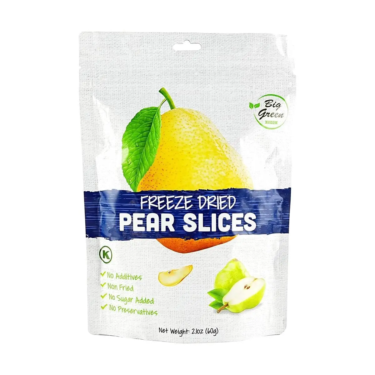 BIG GREEN Freeze Dried Pear Slices - 100% Natural Fruit Snack, 0 Sugar, 0 Additives, 60g BIG GREEN Freeze Dried Pear Slices - 100% Natural Fruit Snack, 0 Sugar, 0 Additives, 60g