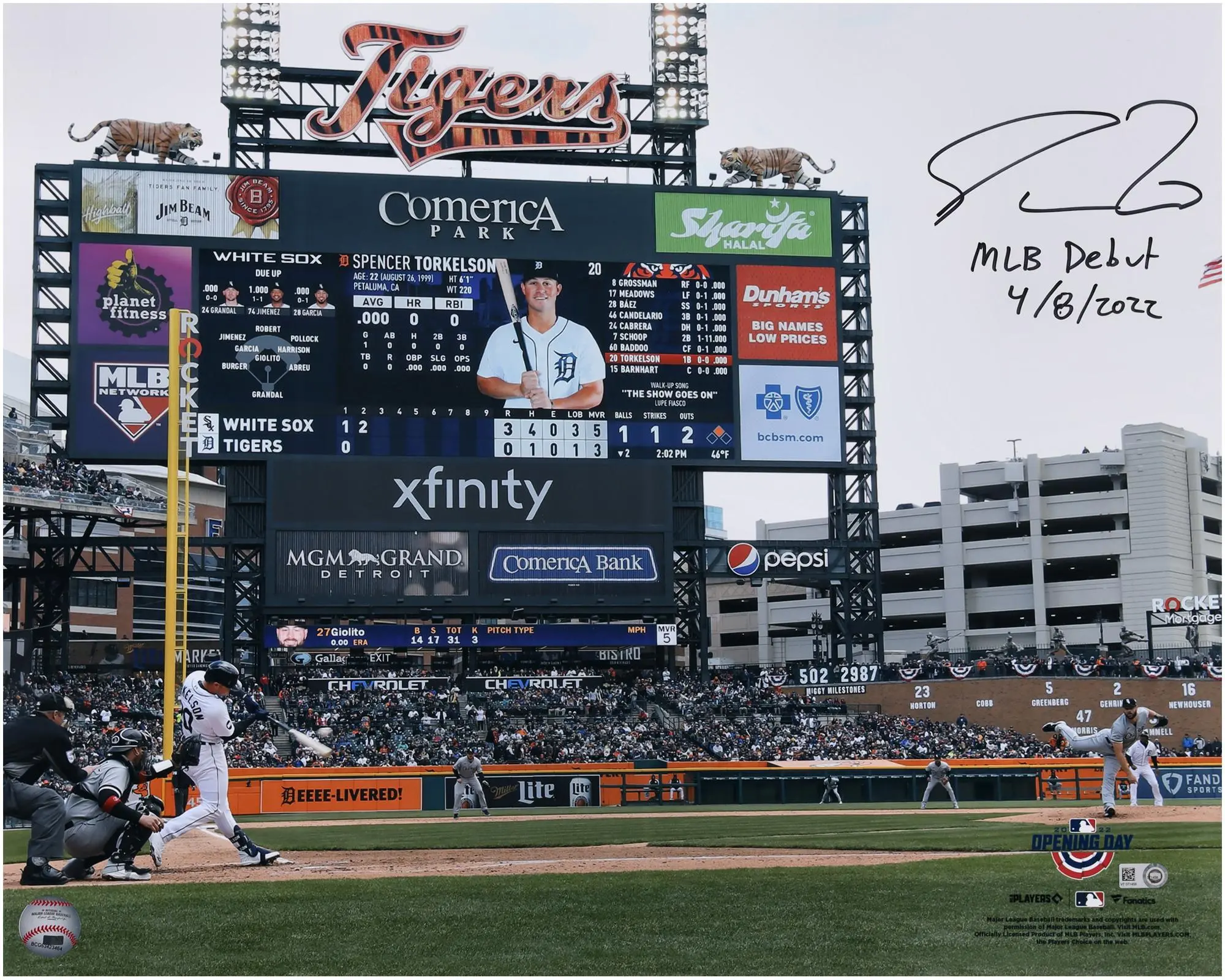 Spencer Torkelson Detroit Tigers Autographed 16" x 20" First At Bat Photograph with "MLB Debut 4-8-22" Inscription - Fanatics Authentic Certified