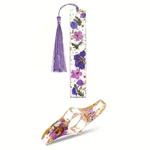 Flower Pattern Bookmark with Tassel, 2 Counts/set Acrylic Book Page Holder, Transparent Page Holder, Perfect Gift, Book Accessories